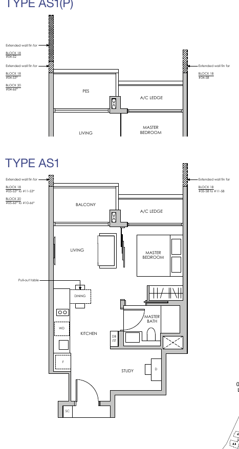 1-Bedroom + Study · Type AS1 · 538 sqft